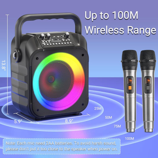 Bluetooth Karaoke Machine With Dual Wireless Microphones
