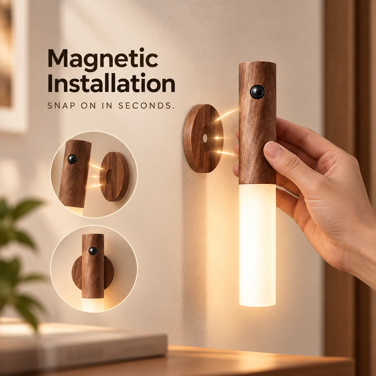Rechargeable LED Motion Sensor Night Light – Magnetic USB Wall & Cabinet Lamp