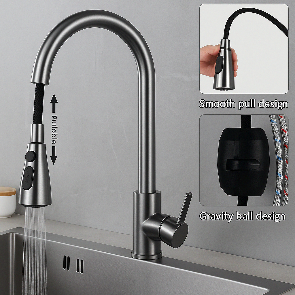 Pull-Out Faucet With Single Lever Mixer
