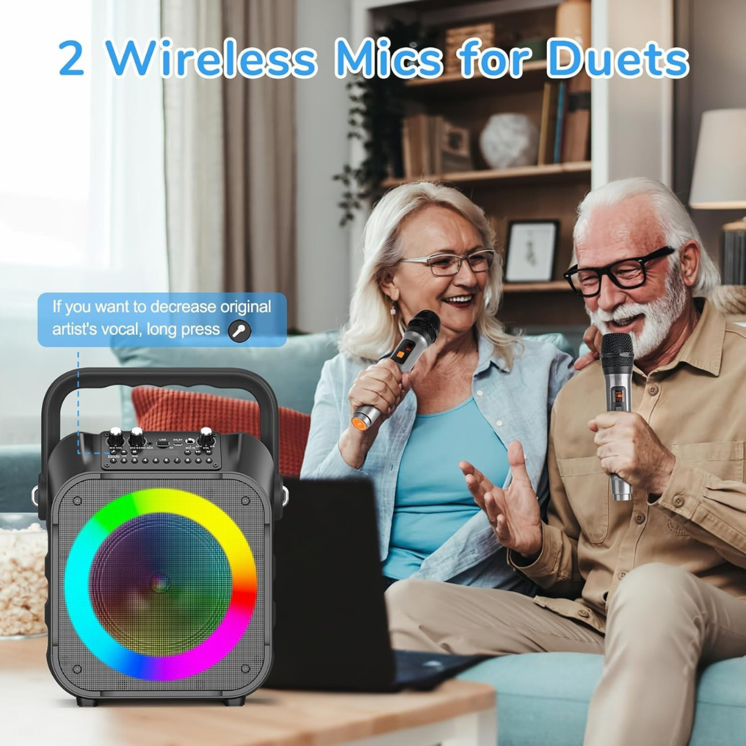 Bluetooth Karaoke Machine With Dual Wireless Microphones